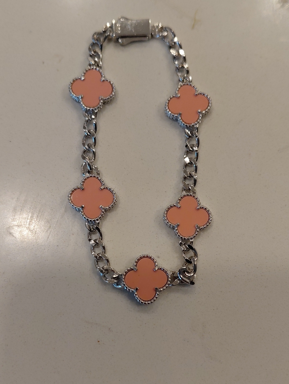 BCBGMaxAzria STERLING SILVER Bracelet with Pink Clover Motifs